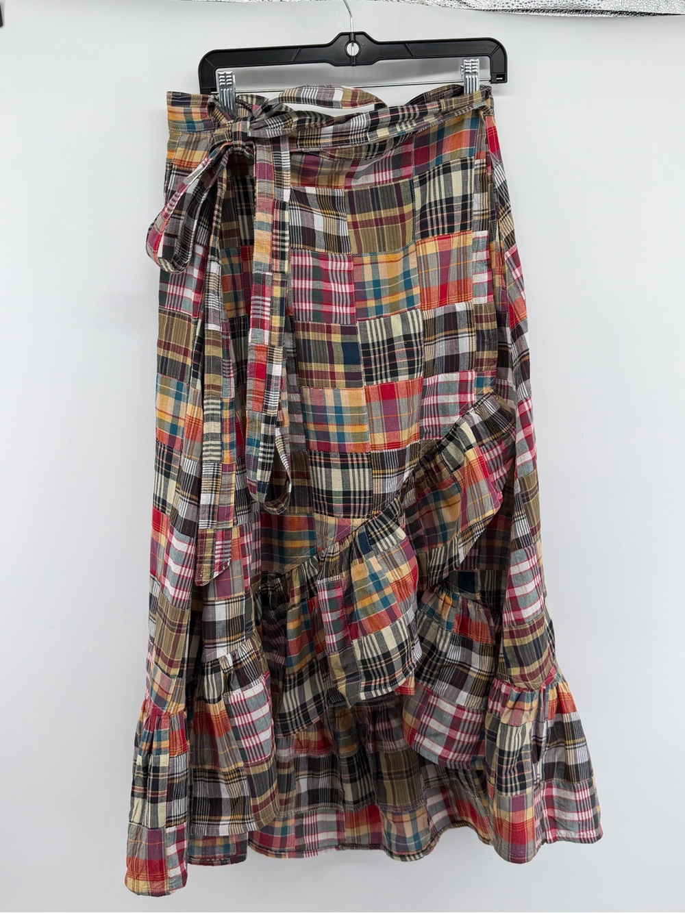 Kiel James Patrick Multicolor Plaid Ruffle Wrap Skirt